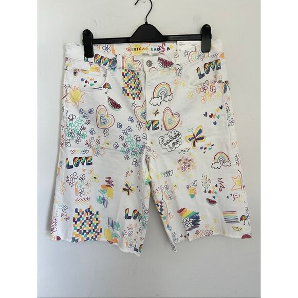 AMERICAN EAGLE Pride Stretch Low-Rise Baggy Bermuda Short Size 12 NWT - Picture 1 of 7